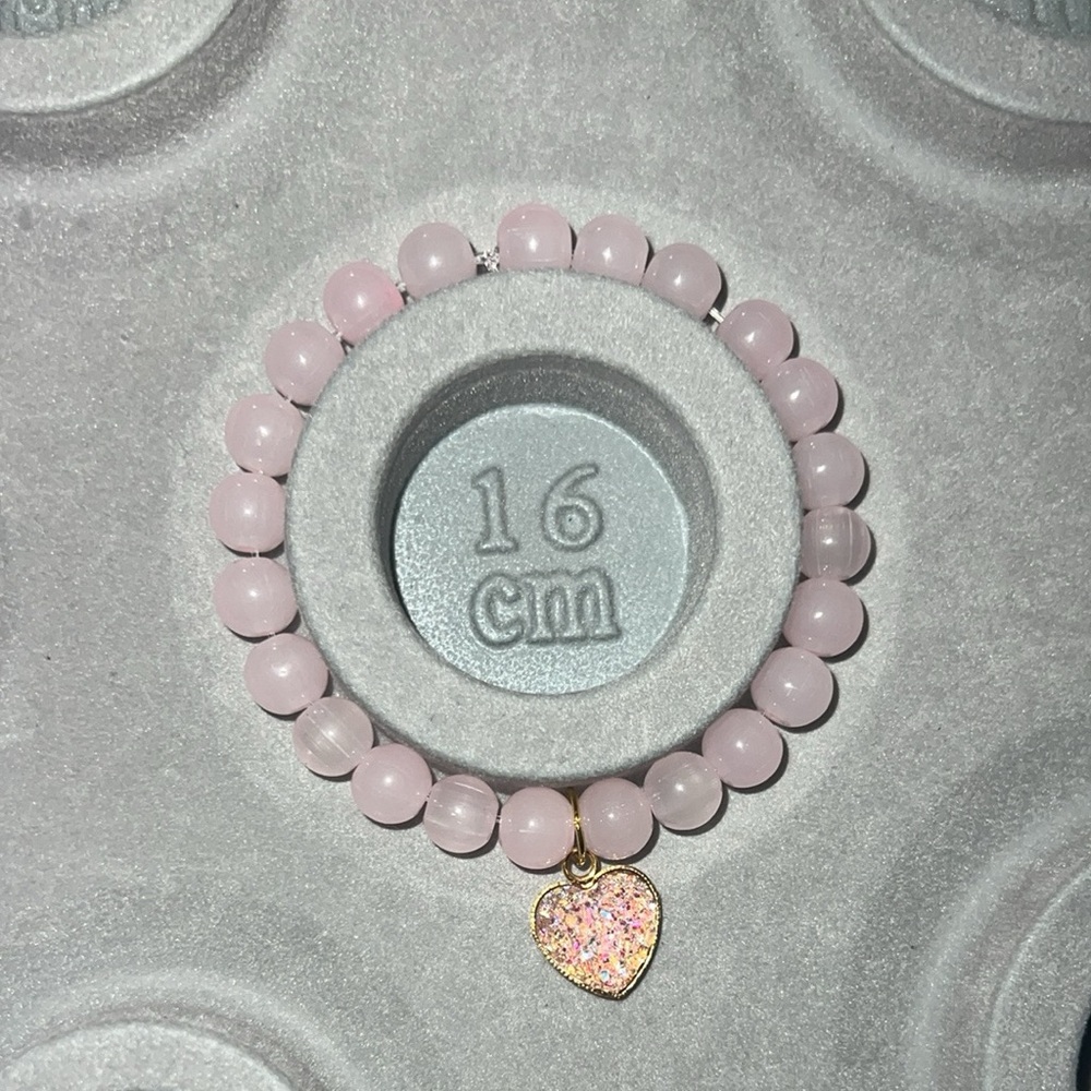 Pink Beaded Bracelet with Heart Charm